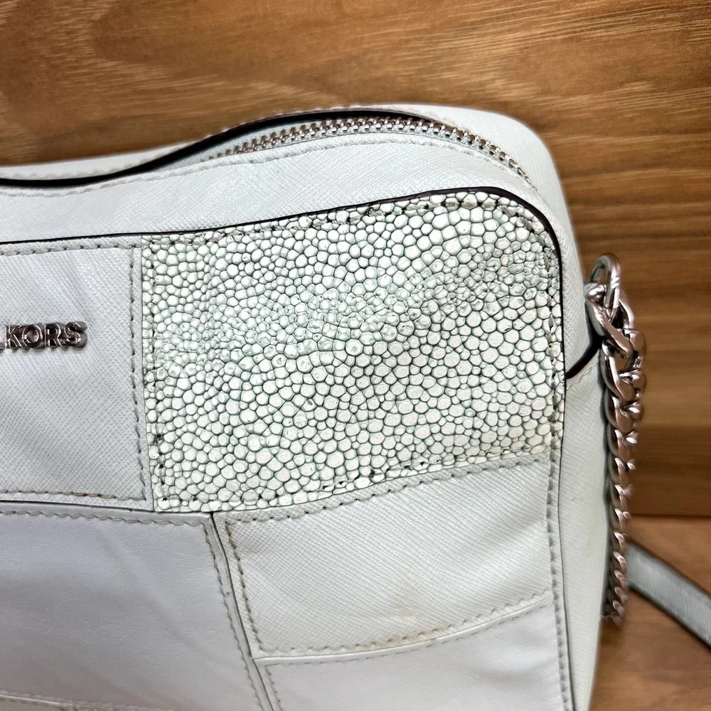 Michael‎ Kors Patchwork Crossbody Zip Chain Robin Egg Blue Saffiano